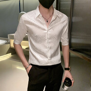 杰遜斯白色襯衫短袖男夏季冰絲修身痞帥英倫風襯衣男潮流發(fā)型師潮裝衣服 白色（CS350） M （90-105斤）