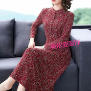 闊太太高端洋氣長(cháng)袖連衣裙2022春秋冬新款中年女裝氣質(zhì)貴夫人長(cháng)裙SN5237 紅色 3XL 建議130-140斤