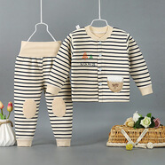 懇虎寶寶保暖內衣套裝加絨男女童秋衣秋褲嬰兒高腰護肚褲睡衣套裝秋冬 加絨兩用檔套裝口袋藍色 90 cm(15-24個(gè)月