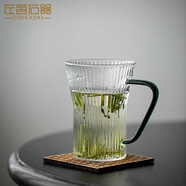 左茗右器加厚玻璃杯茶杯家用早餐杯大容量喝水杯子簡(jiǎn)約辦公室咖啡杯馬克杯 豎紋腰杯-綠色270ml