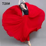 苜戈720度大擺雙層舞蹈雪紡半身裙女夏新疆舞紫色長(cháng)裙廣場(chǎng)舞跳舞裙子 大紅 裙長(cháng)95厘米