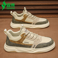 森馬男鞋2026春季新款百搭板鞋男士透氣孔運動(dòng)休閑鞋韓版潮流鞋子男 米黃色 【旗艦款】 39