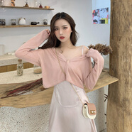 搭配裙子的冰絲小外套夏天高檔女披肩針織開(kāi)衫防嗮衣配吊帶裙薄款罩衫短款配裙子外搭 粉紅色 均碼