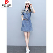 皮爾卡丹歐貨休閑拼接牛仔連衣裙女夏季薄款2025新款小個(gè)子收腰顯瘦襯衫裙 藍(lán)色 3XL (建議155-165斤)