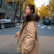 艾珠兒 工裝棉服女2020冬季新款女裝ins港風(fēng)韓版寬松加厚加絨棉衣派克服小矮個(gè)子冬季外套 卡其色 L