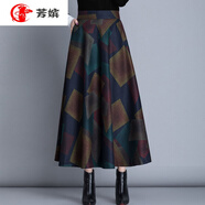 芳嬪 中年人春秋半身裙女秋款毛呢秋冬新款大l碼a字裙高腰加厚大擺中長款 【2509#】復(fù)古格子裙 M 【建議80-95斤】