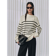 太平鳥(niǎo)綿羊毛伯爵領(lǐng)條紋針織衫女2024冬裝內搭針織上衣毛衣女 米色 M