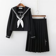 JK【JK制服官方】| 十字玫瑰 | 日系正統(tǒng)不良JK制服裙雙排扣黑二本 長袖上衣+長裙(送金魚結(jié)+小襪) M