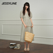 JESSYLINE夏季專柜款 杰茜萊綠色v領(lǐng)短袖連衣裙 423111127 淺綠色 XS/155
