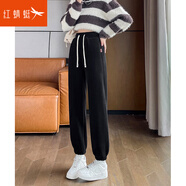 紅蜻蜓休閑加絨褲女2025年冬季新款女裝羊羔絨衛褲保暖棉褲女士長(cháng)褲子女 黑色長(cháng)褲-常規 L