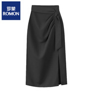 羅蒙（ROMON）夏季半身裙女中長款新款高腰a字西裝裙氣質(zhì)不規(guī)則開叉包臀裙 高端品牌黑色+高檔品牌 L 105-115斤+高檔品牌