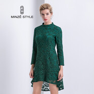 名師路蕾絲連衣裙秋冬新款女裝長(cháng)袖內搭中長(cháng)款收腰氣質(zhì)淑女a(chǎn)字裙 深綠色46 M