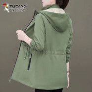 啄木鳥(niǎo)加絨風(fēng)衣女中長(cháng)款2025新款韓版休閑顯瘦冬裝夾克 綠色加絨印鳥(niǎo) 2XL 建議125-140斤