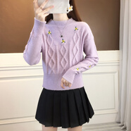 蕭遇（XIAOYU）2024年秋冬新款短款針織毛衣女小香風(fēng)打底衫女內(nèi)搭上衣 紫色 均碼
