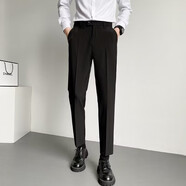 栢斐荻夏季薄款工裝褲青年韓版九分褲男銷(xiāo)售上班舒適高腰褲潮流西裝褲 華清大弟  K91-1黑色 30