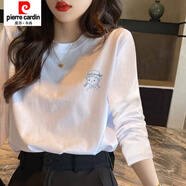 皮爾卡丹白色純棉長(cháng)袖t恤女秋季2026新款寬松中長(cháng)款打底衫上衣小眾設計感 A29(小女孩) L 106-125斤
