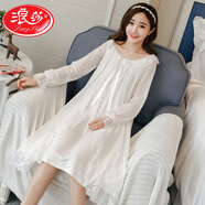 浪莎（LangSha）睡衣女秋季質(zhì)感性感長(cháng)袖睡裙宮廷秋冬長(cháng)款純棉可愛(ài)公主風(fēng)韓版蕾絲 8812白色 XL 【建議130-145斤內】