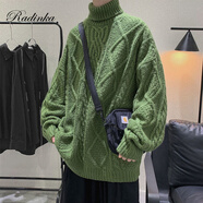 Radinka2025秋冬新款慵懶風(fēng)復古針織衫高領(lǐng)麻花毛衣寬松港風(fēng)打底衣衫LDD 綠色 XL