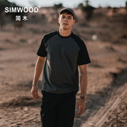 SIMWOOD/簡木【標(biāo)準(zhǔn)寬松】240g棉sorona涼感插肩短袖T恤男SN120089 碳灰配黑(無印花) XL （建議146-160斤）