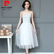 皮爾卡丹（pierre cardin）背心網(wǎng)紗連衣裙2024新款收腰顯瘦仙女紗裙中長(zhǎng)款吊帶打底裙 白色8190吊帶款/節(jié) M:100-115斤