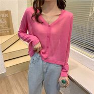 愷吉銳寬松空調(diào)衫女開衫外搭薄款夏糖果色短款衫小外套冰絲針織開衫 玫紅色 M(86-99斤)