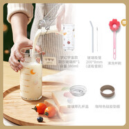 物生物（RELEA）RELEA玻璃杯家用刻度可愛馬克杯女帶把牛奶花茶水杯子創(chuàng)意帶蓋勺 夢幻宇宙+吸管+玻璃杯蓋+ 380ml