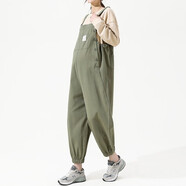 臺英華孕婦背帶褲春季外穿孕婦連體褲寬松孕婦長(cháng)褲子大碼孕婦裝春秋裝 煙綠工裝背帶褲 建議120-140斤