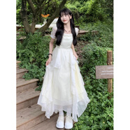 筠姬在逃公主裙2023新款夏輕婚紗設計感收腰法式初戀溫柔白月光連衣裙 短袖連衣裙 S 75-95斤