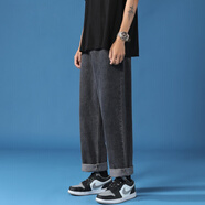 驀沐牛仔褲子男春夏直筒潮牌休閑長(cháng)褲寬松百搭褲子韓版青少年春夏男裝 黑色852 L 115斤-125斤