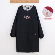 茶光（CHAGUANG）韓式可愛(ài)個(gè)性男女長(cháng)袖圍裙防污棉圍兜家務(wù)時(shí)尚工作服廚房家用罩衣 黑色（T-925百花齊放）