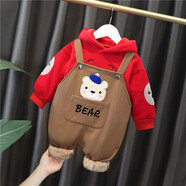 圓圓米米男童三件套冬季1一3歲4小童秋冬裝5嬰兒衣服套裝兒童加絨加厚冬裝 咖啡背包套裝加絨加厚紅色 100