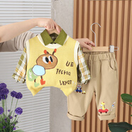 圓圓米米童裝嬰兒套裝春裝男女寶寶0歲1兩件套3秋冬季潮4小童卡通春秋衣服 SJ8252小蜜蜂毛衣三件套綠色 90 碼適合75-85cm