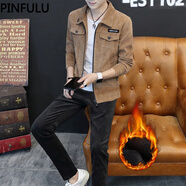 PINFULU夾克男春秋款男裝外套男衣服潮流秋季男工裝休閑男生棒球服男秋裝 棕色(加絨兩件套) XL (120-135斤)