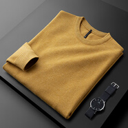 PRIDEME冬季厚款保暖圓領(lǐng)簡(jiǎn)約毛衣男長(cháng)袖修身休閑套頭內搭打底針織衫男士 HANS606-黃色 XL 【體重建議：130-150斤】