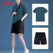 特步（XTEP）女裝短袖t恤女夏季服飾女士純色寬松上衣T恤跑步半袖運動(dòng)瑜伽服女 墨綠（套裝）偏大一碼 3XL 185