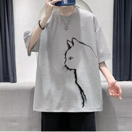 嘉曄（JIAYE）華夫格男設(shè)計感小眾oversize夏季潮牌男生重磅七分袖T恤半袖 灰色 XL