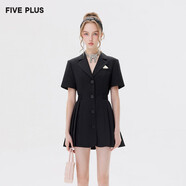 5+西裝領(lǐng)連衣裙女夏季新款女裝甜酷收腰百褶短裙子排扣商城同款 黑色090 M