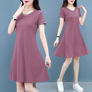 啄木鳥(niǎo)（TUCANO）短袖連衣裙女中長(cháng)款夏季2023年新款中年時(shí)尚洋氣休閑好棉裙子 粉色 XL
