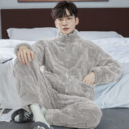 俞兆林睡衣男士秋冬季珊瑚絨加絨加厚可外穿保暖學(xué)生家居服25年新款套裝 NSCJF-L007淡雅灰方格 【適合5°c-15°c，可外穿套裝】 XL (175) （建議120斤-150斤）