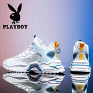 花花公子（PLAYBOY）鞋子男鞋2025春夏季新款透氣男士休閑運動(dòng)老爹鞋男厚底增高跑步鞋 CPL1254051白藍【主圖款】 41 #