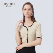 Lavinia Club拉维妮娅法式高级感冰丝针织衫女2023新款小香风气质开衫修身上衣 卡其色 165/88A