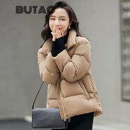 BUTAO羽絨服女短款新款外套女秋冬季保暖百搭韓版小個(gè)子面包服女裝 駝色立領(lǐng) M