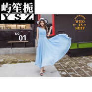 嶼笙梔引領(lǐng)時(shí)尚的衣服2020春夏季新款女裝沙灘長(cháng)裙韓版修身氣質(zhì)雪紡波西 天藍色 S