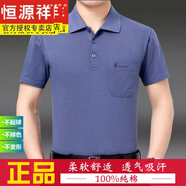 恒源祥夏季爸爸裝中老年翻領(lǐng)真口袋純棉修身純色短袖T恤中年半袖 蘭灰色 3XL 56碼170-190斤