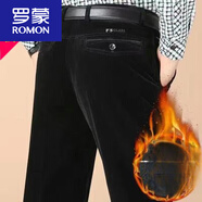 羅蒙（ROMON）秋冬季厚款燈芯絨男褲中老年條絨褲高腰直筒休閑褲男商務(wù)寬松 燈芯絨黑色加絨加厚 38碼腰圍3尺170-180斤