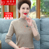 林肯羊媽媽裝冬裝衣新款中年女裝100羊毛衫中老年女裝半高領(lǐng)絨衫 駝色 2XL【建議125-140斤】