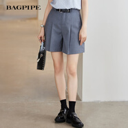 風(fēng)笛（Bagpipe）風(fēng)笛2024年夏季新款休閑褲女高腰a字短褲寬松顯瘦闊腿褲西裝褲子 灰色 M