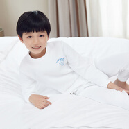 三槍保暖內衣套裝全棉兒童三層空氣棉女孩 秋冬季男孩夾棉內衣暖棉A類(lèi) 白色純色系（圓領(lǐng)） 男女可穿 130 適合身高113-125/體重40-50斤