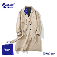 WASSUP HERMU風(fēng)衣男春秋季美式復(fù)古雙排扣加厚中長(zhǎng)上衣休閑寬松設(shè)計(jì)感男女外套 卡其色 XL（建議130-150斤）