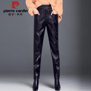 皮爾卡丹皮褲女加絨加厚2025秋冬新款寬松哈倫褲外穿PU皮靴褲小腳蘿卜褲子 單層 3XL 適合二尺四